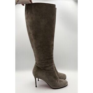 Christian Louboutin Light Gray Suede Knee High Boots Stiletto Heel Sz EU 36